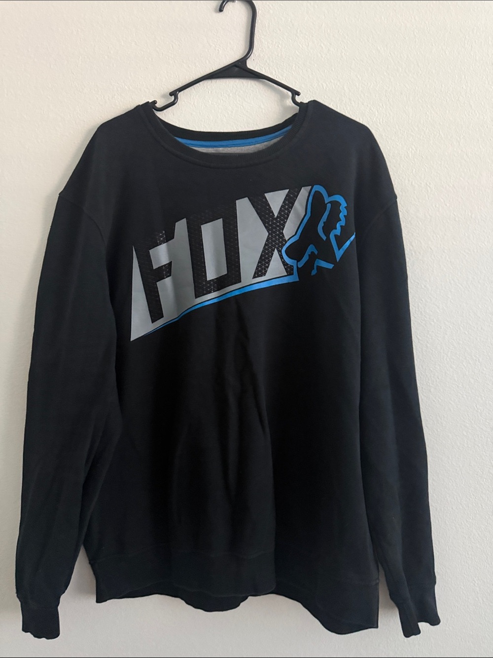 Fox Black Crewneck Sweatshirt with Blue & Gray Logo